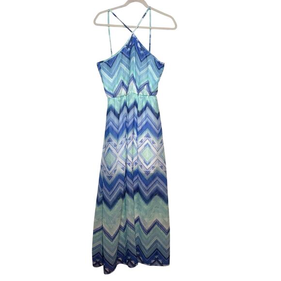 Crystal Doll Blue Chevron Maxi Dress NWT Juniors 7 – Boho Resort Wear - Picture 1 of 4